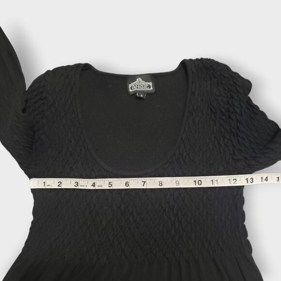 Angie Black Smocked Mini Sweater Dress Sz Small Y2K Gothic Emo - Picture 10 of 13